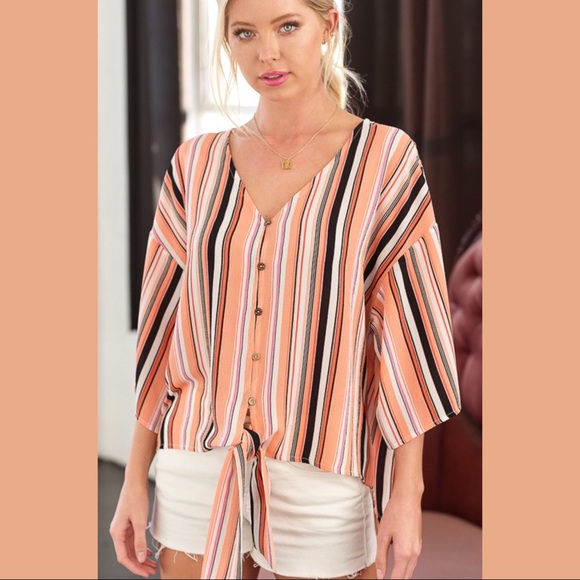 🆕JUST IN Multi Color Tie Front Top - Picture 3 of 5